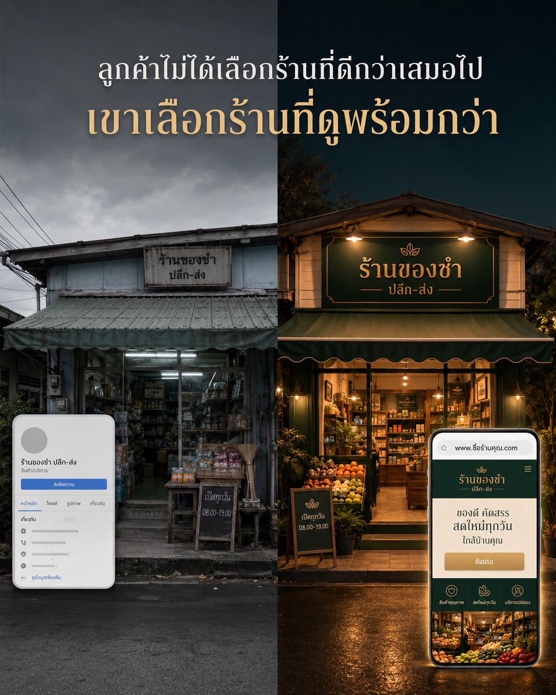 ร้านเดียวกันที่ลูกค้าเห็นต่างกันระหว่างเพจทั่วไปและเว็บไซต์ที่พร้อมต้อนรับ